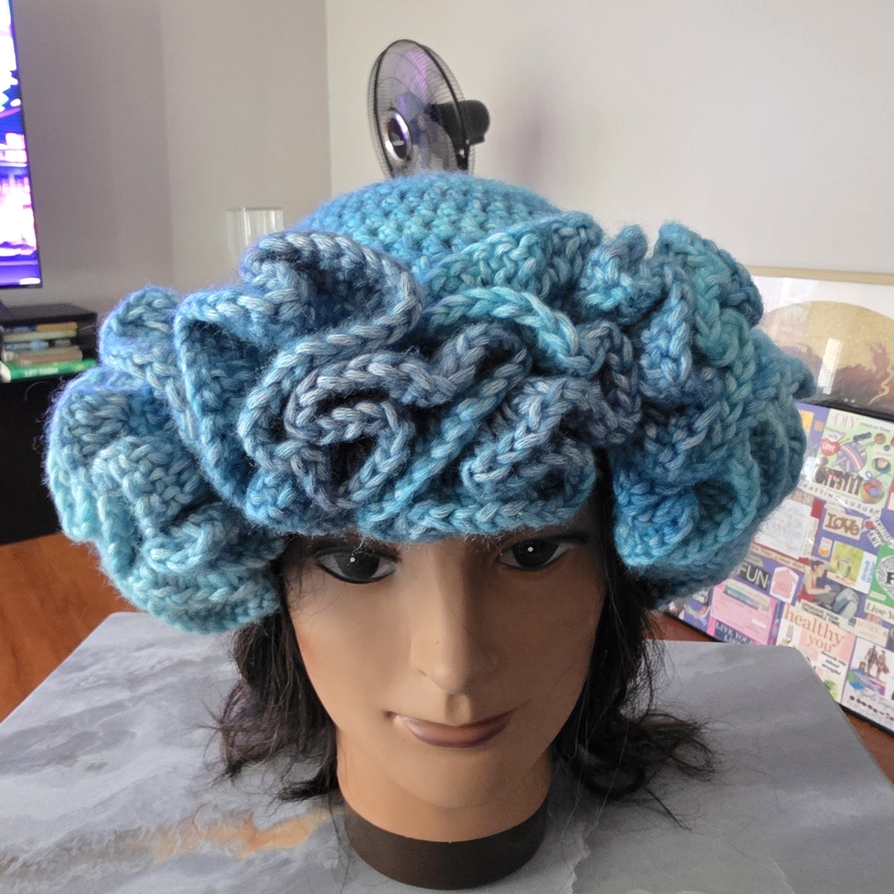 Blue Croceht Ruffle Hat